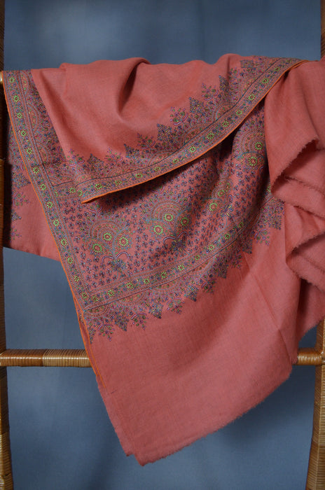 Fawn Big Border Embroidery Cashmere Pashmina Shawl