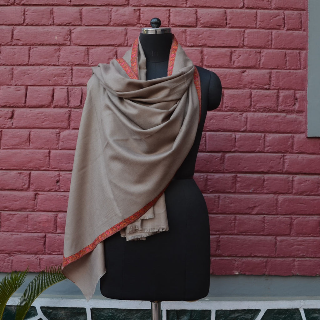 Natural Cashmere Pashmina Shawl with Beautifully Crafted Border