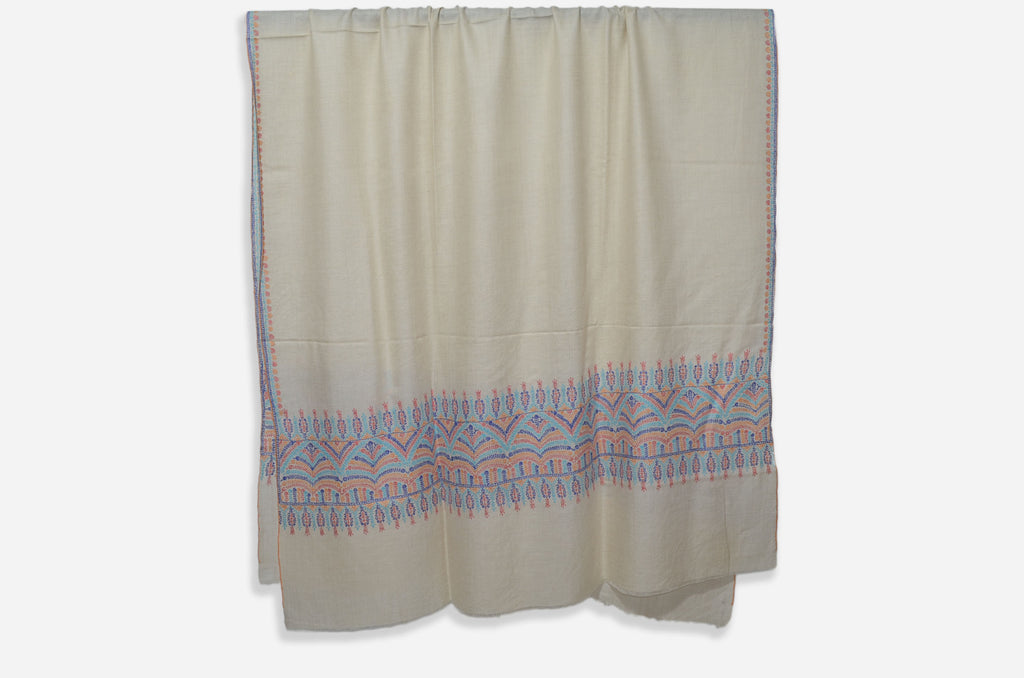 Ivory Cashmere Shawl with Beautiful Border