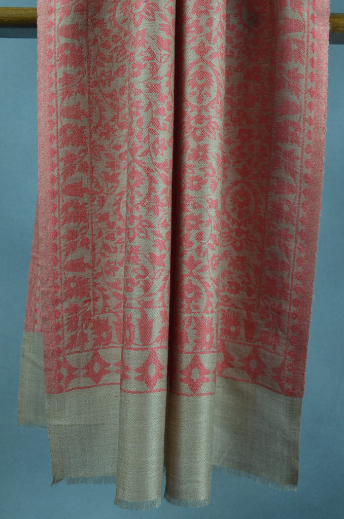 Natural Base Red patterned Kani style merino scarf
