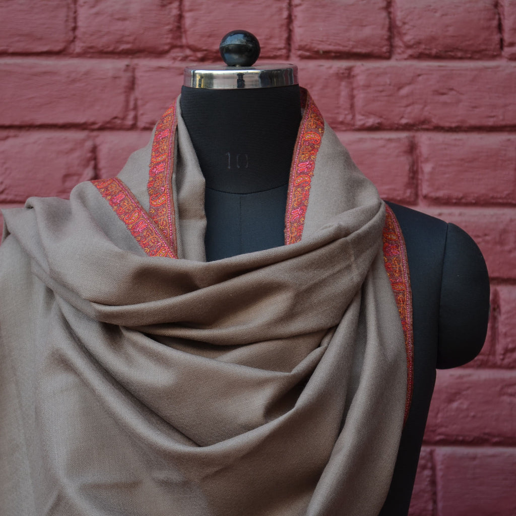 Natural Cashmere Pashmina Shawl with Beautifully Crafted Border