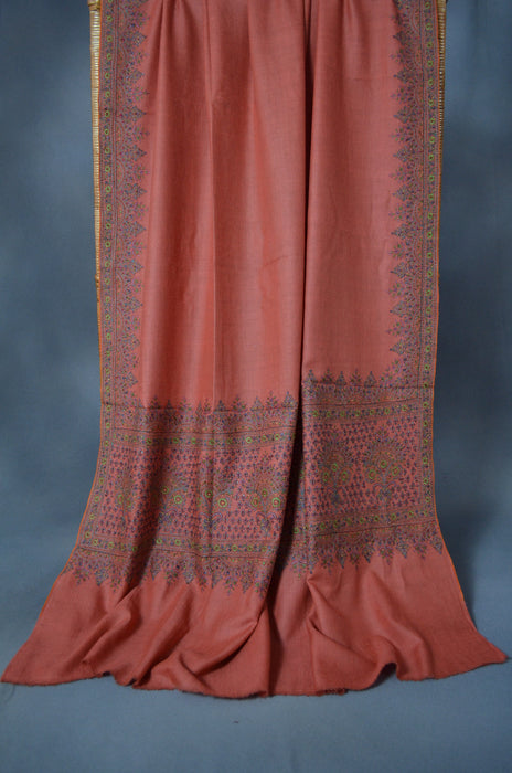 Fawn Big Border Embroidery Cashmere Pashmina Shawl