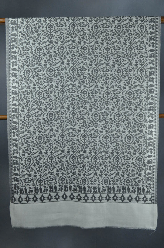 White Base Black patterned Kani style merino scarf