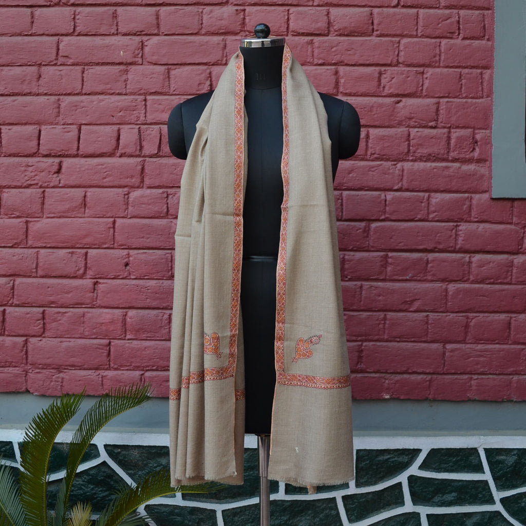 Natural Cashmere Pashmina Shawl with Beautifully Crafted Border