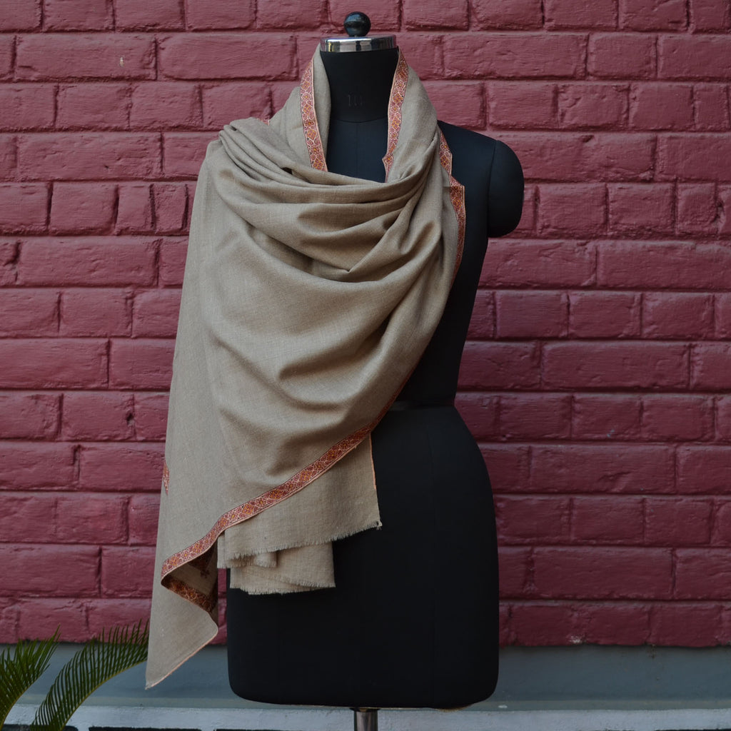 Natural Cashmere Pashmina Shawl with Beautifully Crafted Border