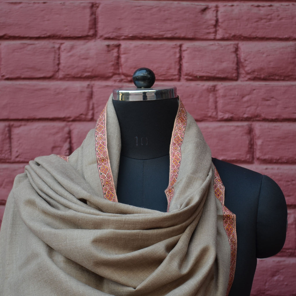 Natural Cashmere Pashmina Shawl with Beautifully Crafted Border