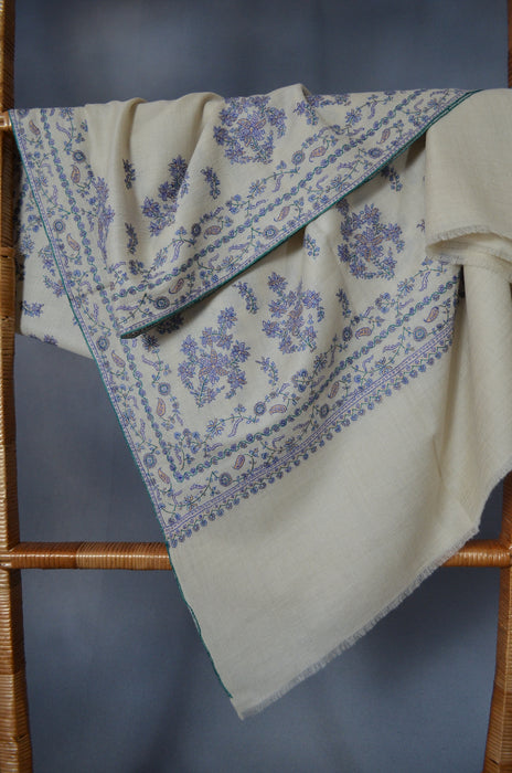 Ivory Big Border Embroidery Cashmere Pashmina Shawl