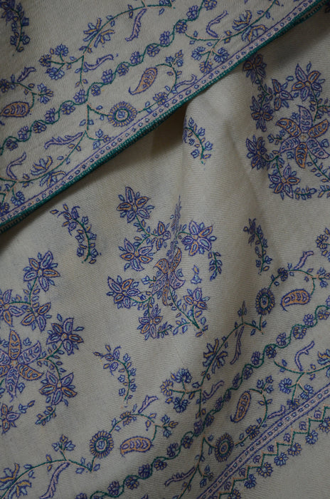 Ivory Big Border Embroidery Cashmere Pashmina Shawl