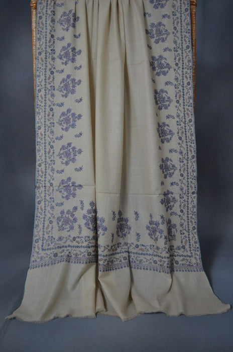 Ivory Big Border Embroidery Cashmere Pashmina Shawl