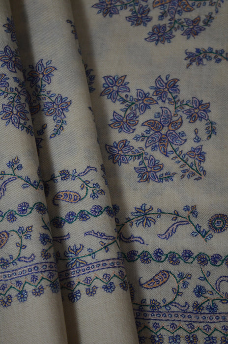 Ivory Big Border Embroidery Cashmere Pashmina Shawl