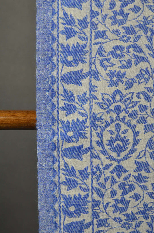 Ivory Base Blue patterned Kani style merino scarf