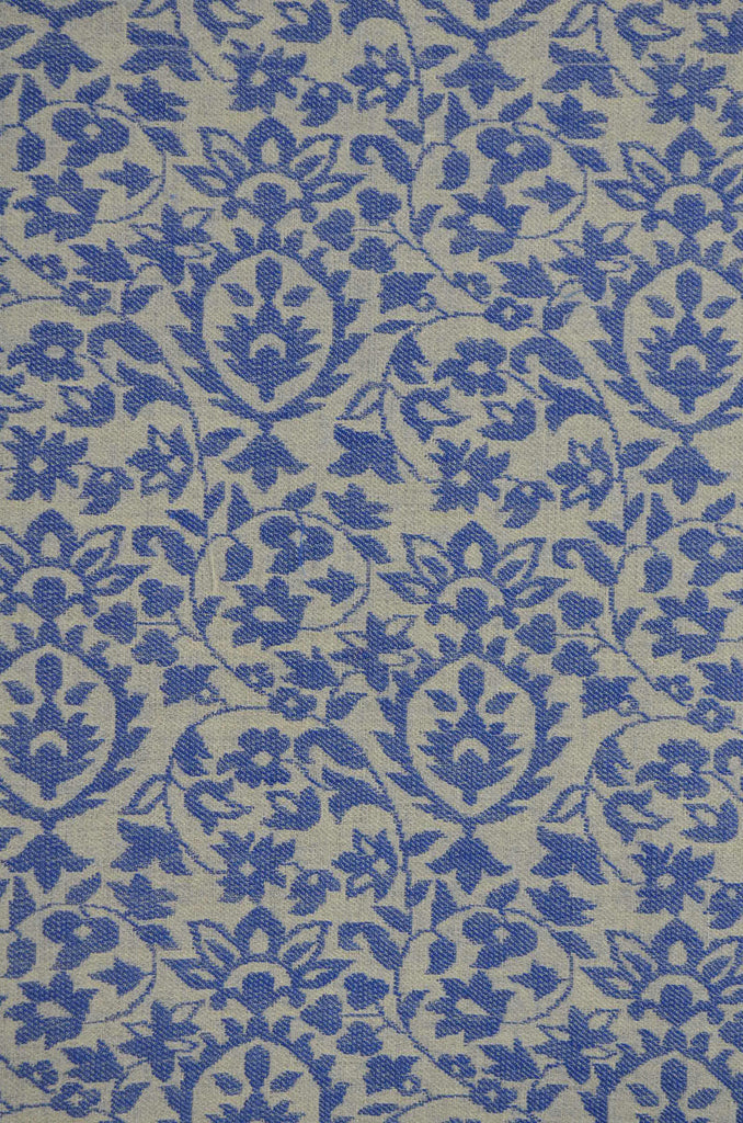 Ivory Base Blue patterned Kani style merino scarf