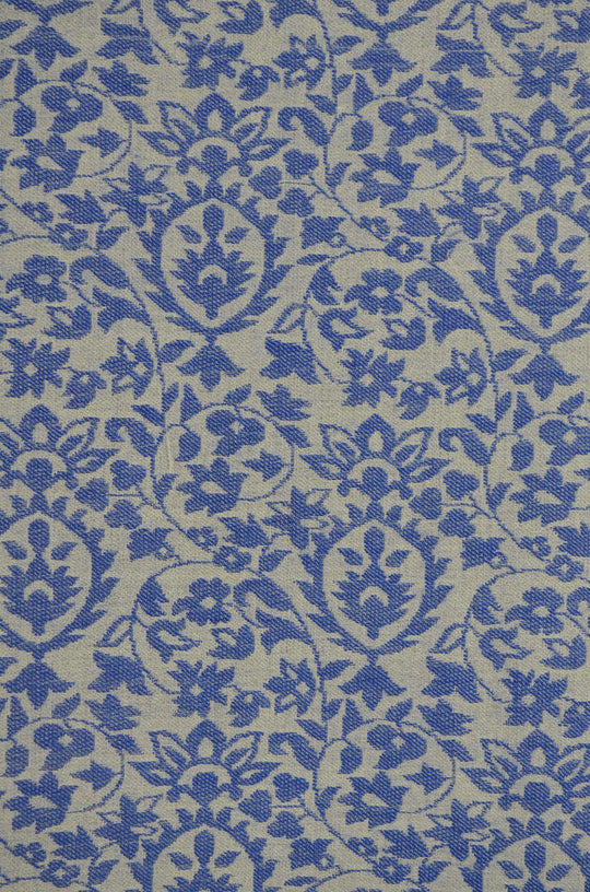 Ivory Base Blue patterned Kani style merino scarf