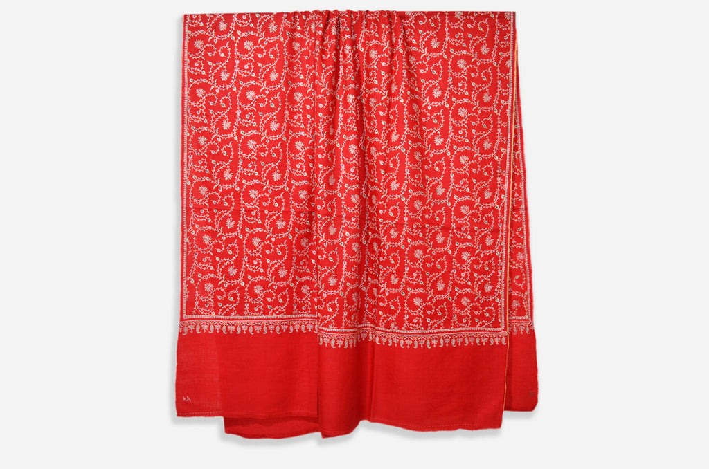 Red Cashmere Pashmina Jali Shawl