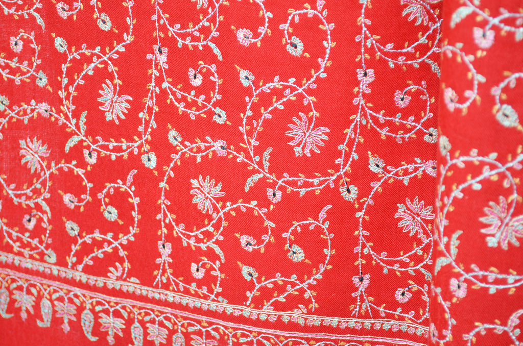 Red Cashmere Pashmina Jali Shawl