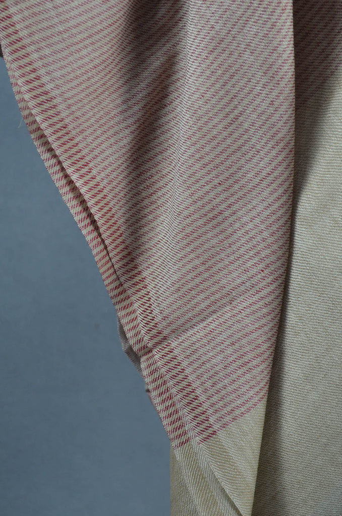 Red Stripe Natural Border Merino Silk Scarf