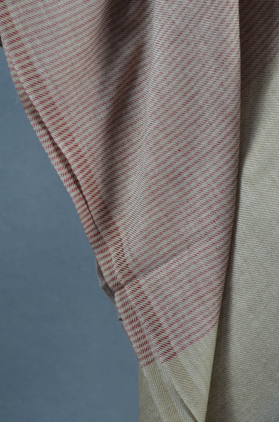 Red Stripe Natural Border Merino Silk Scarf