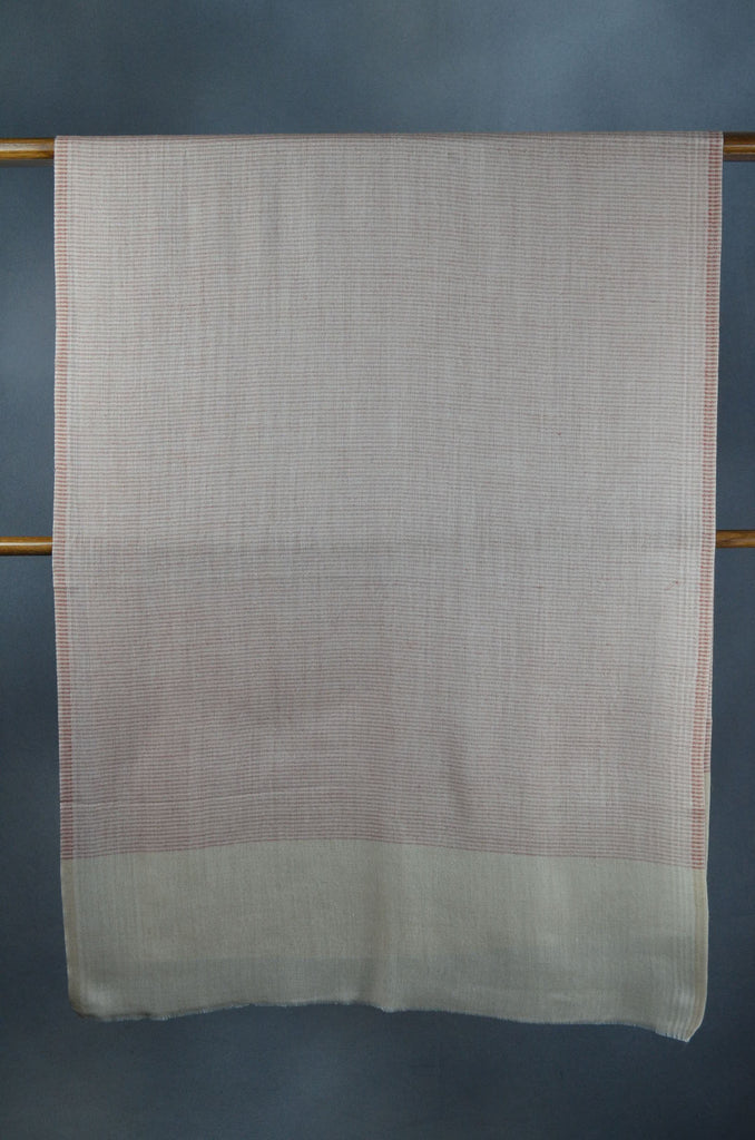 Red Stripe Natural Border Merino Silk Scarf