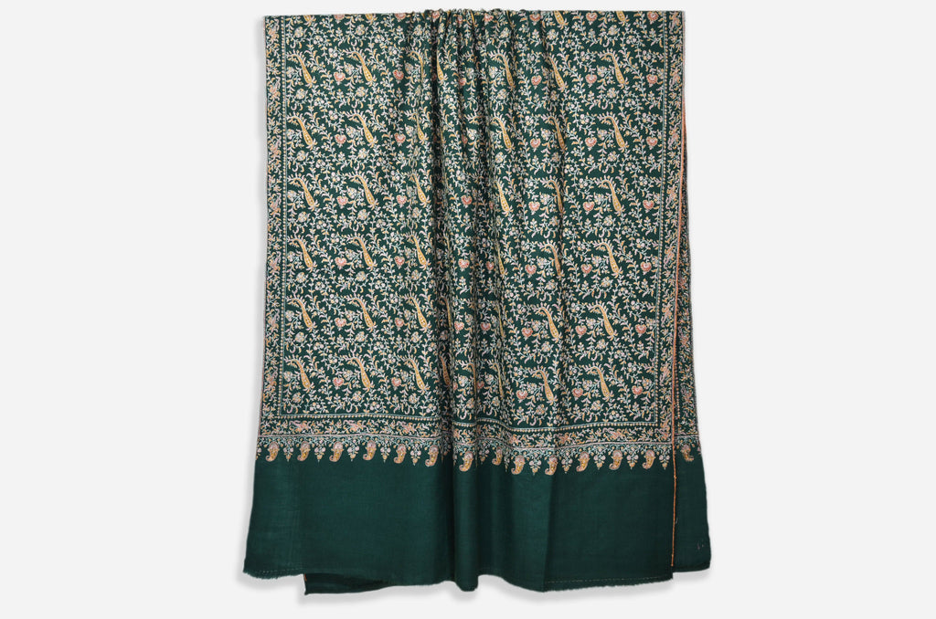 Pine Green Cashmere Pashmina Jali Shawl
