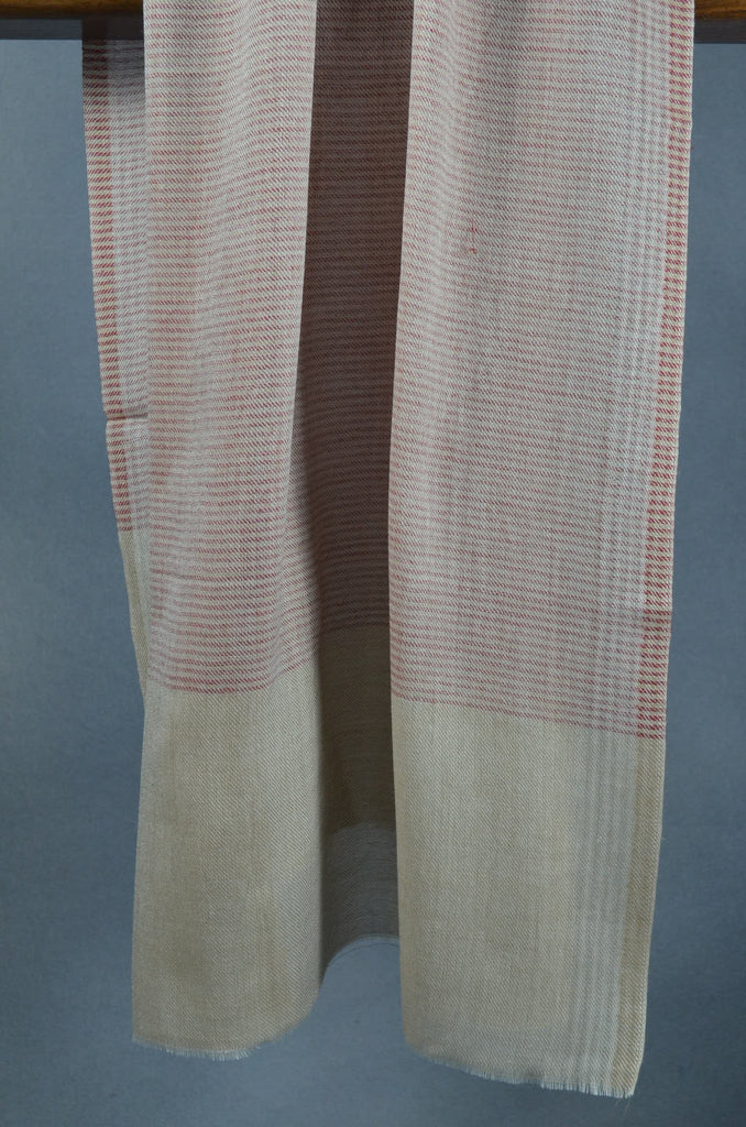 Red Stripe Natural Border Merino Silk Scarf