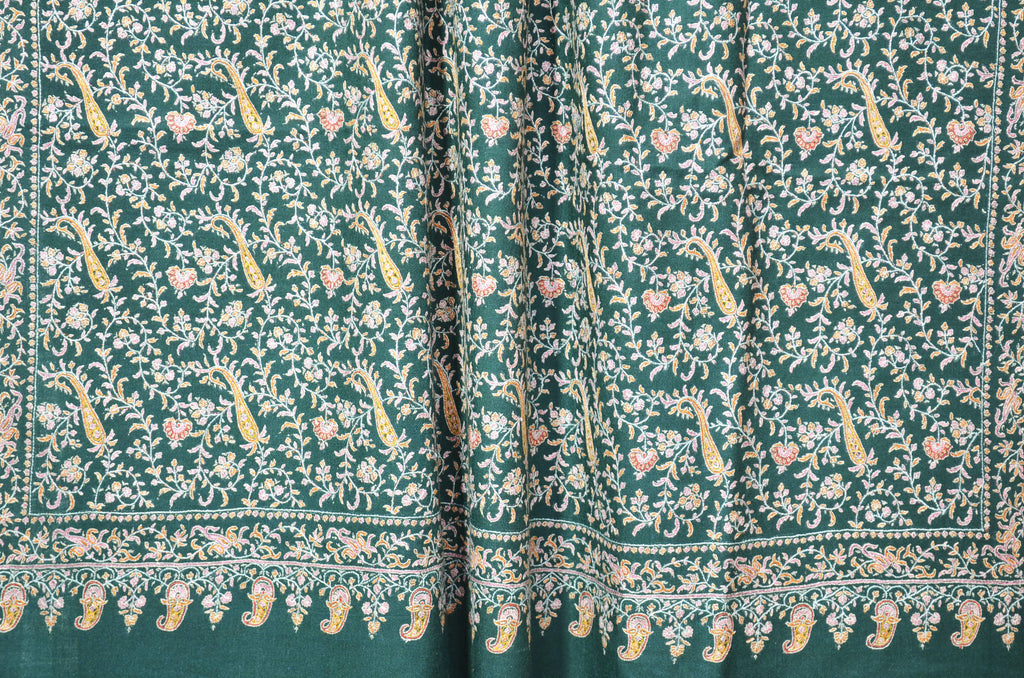 Pine Green Cashmere Pashmina Jali Shawl