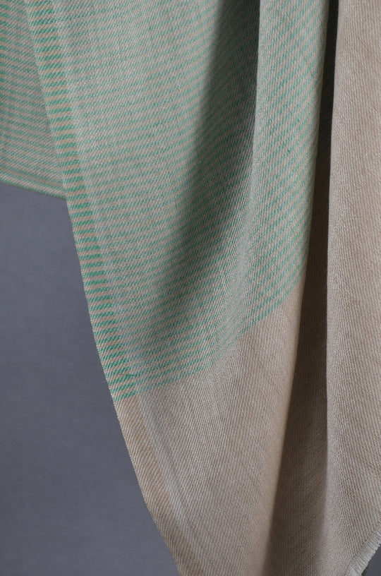 Green Stripe Natural Border Merino Silk Scarf