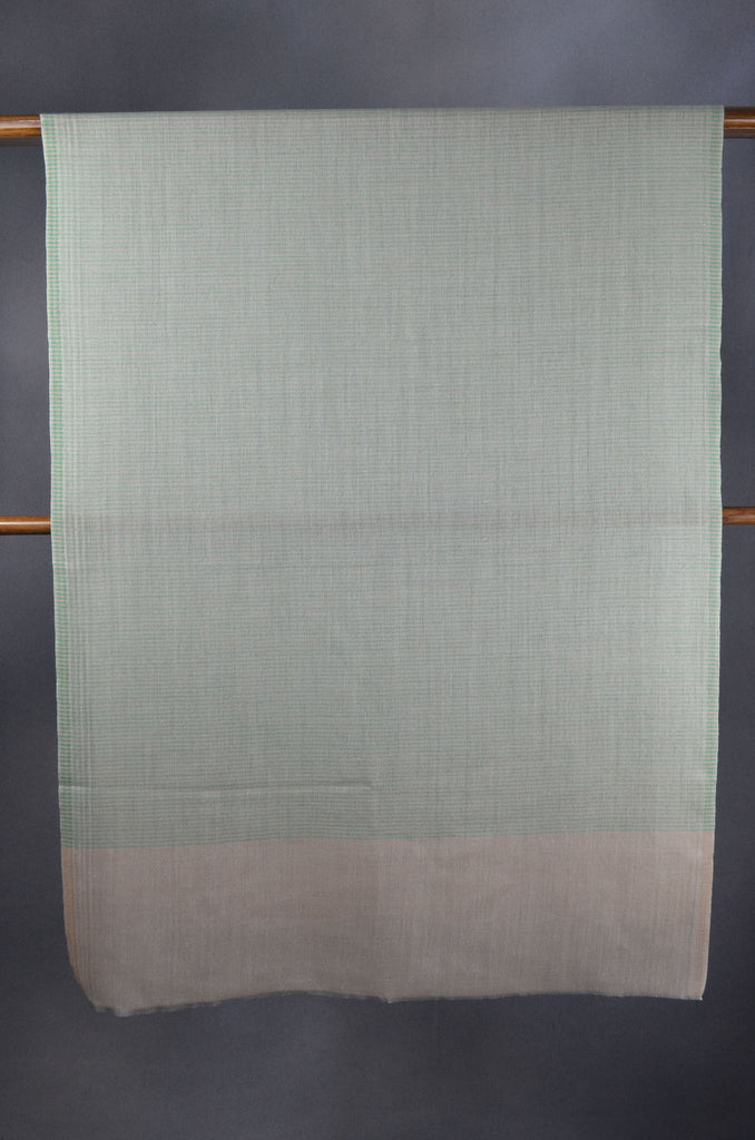 Green Stripe Natural Border Merino Silk Scarf