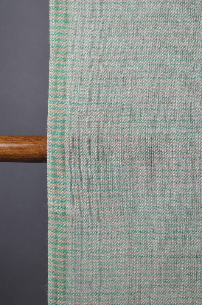 Green Stripe Natural Border Merino Silk Scarf
