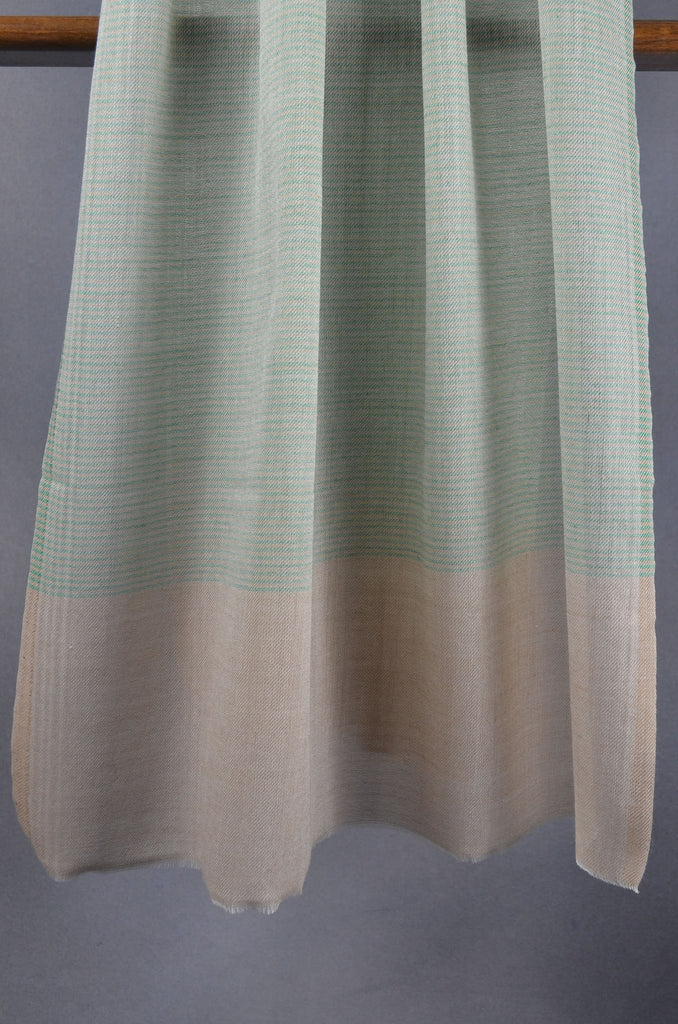 Green Stripe Natural Border Merino Silk Scarf