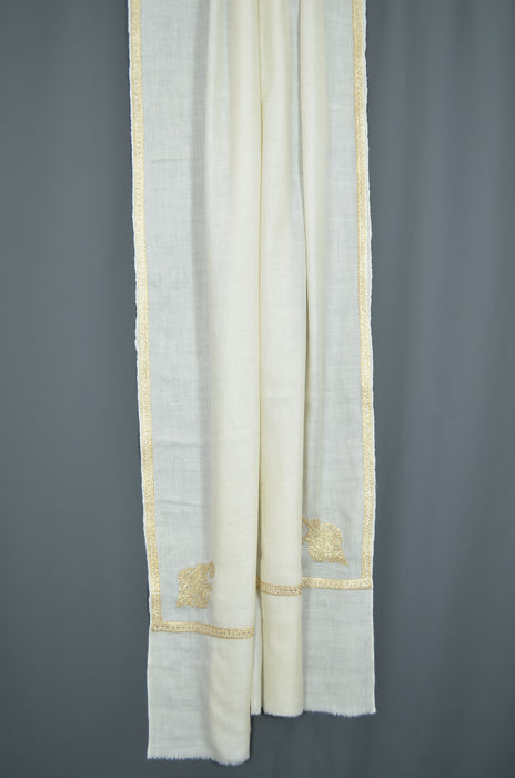 Ivory Tilla Border Embroidery Pashmina Shawl