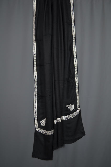 Black Tilla Border Embroidery Pashmina Shawl