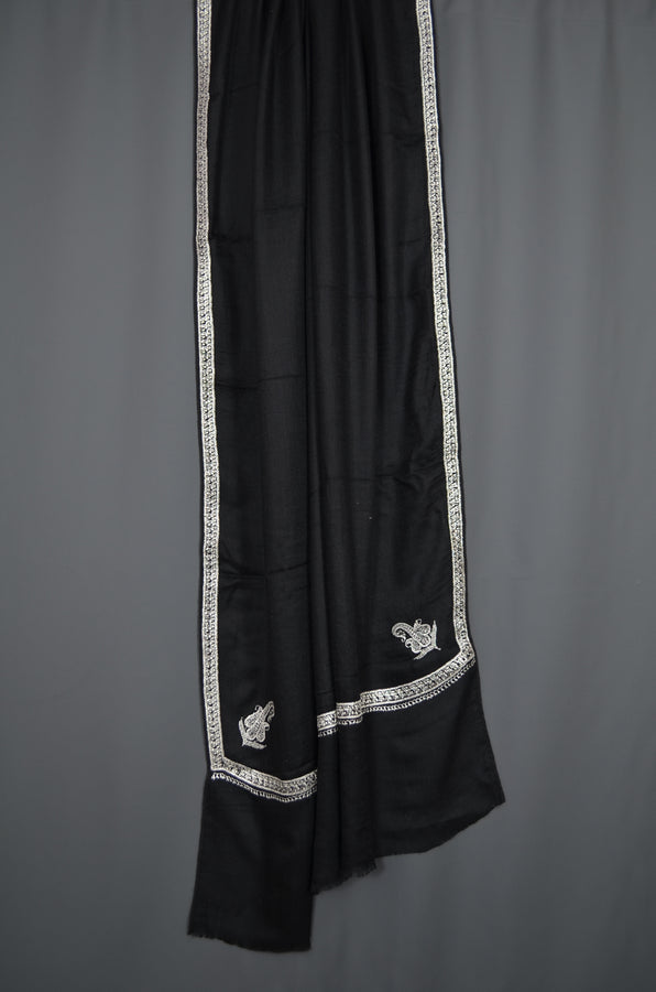 Black Tilla Border Embroidery Pashmina Shawl