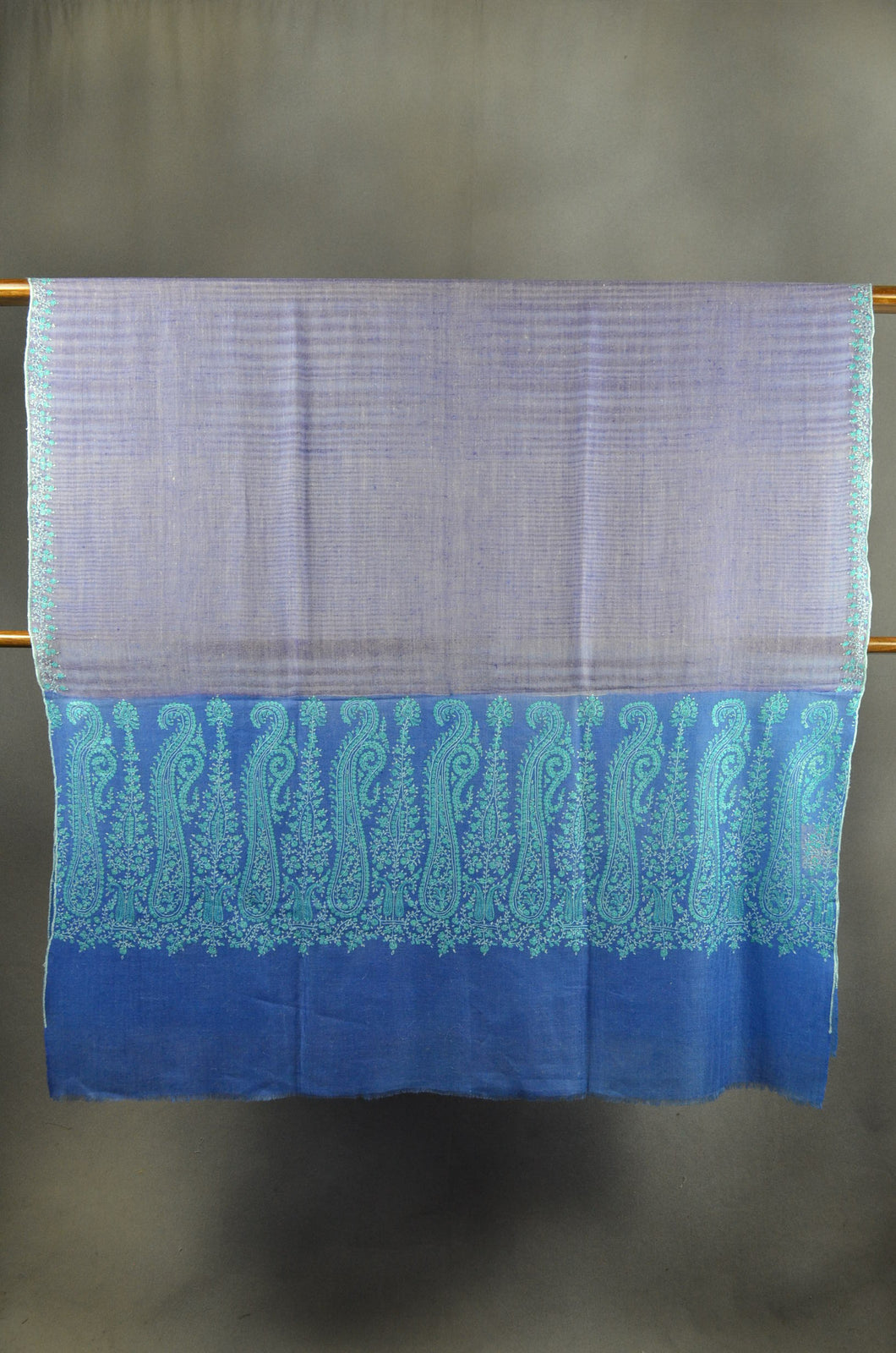 Blue Border Embroidery Cashmere Pashmina Shawl