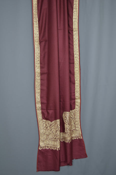 Maroon Tilla Border Embroidery Pashmina Shawl