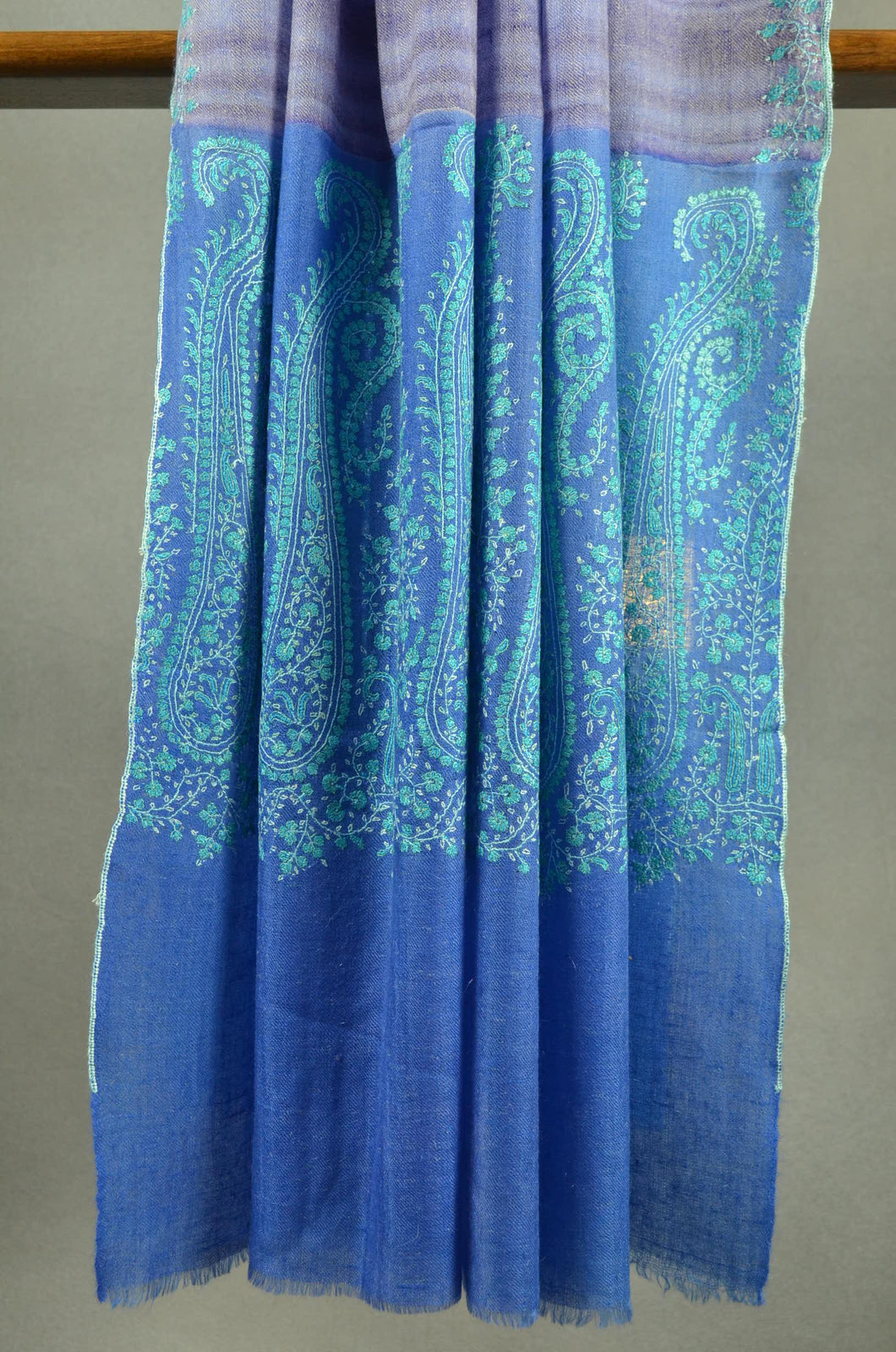 Blue Border Embroidery Cashmere Pashmina Shawl