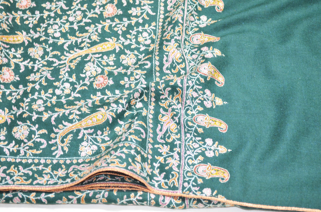 Pine Green Cashmere Pashmina Jali Shawl