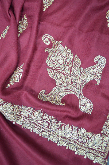 Maroon Tilla Embroidery Pashmina Shawl