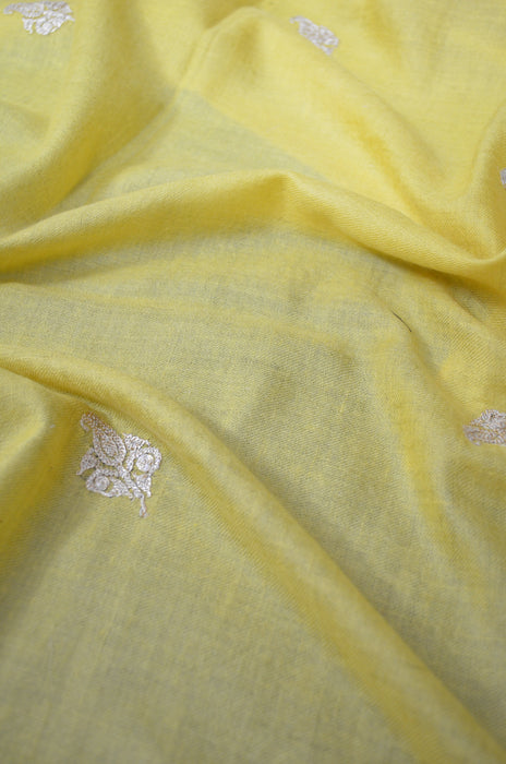 Yellow Tilla Border Embroidery Pashmina Shawl with Beautiful Motifs