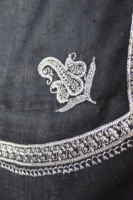 Black Tilla Border Embroidery Pashmina Shawl