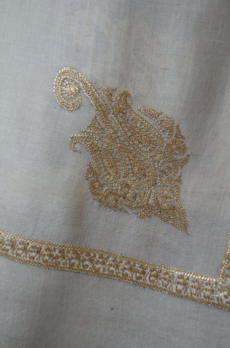 Ivory Tilla Border Embroidery Pashmina Shawl