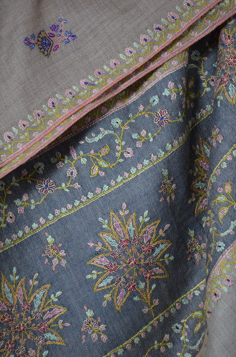 Natural Butti-Dar & Border Embroidery Cashmere Pashmina Shawl