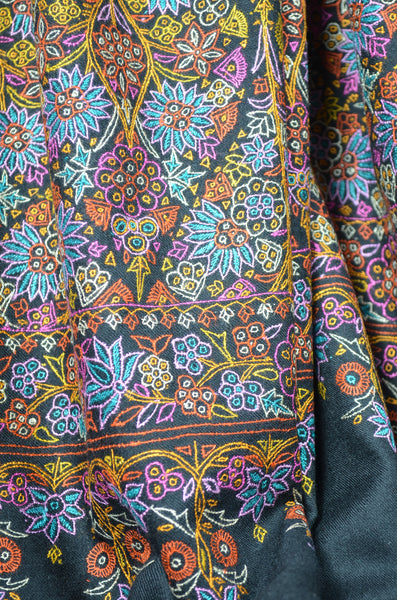 Black Jamawar Embroidery Cashmere Pashmina Shawl