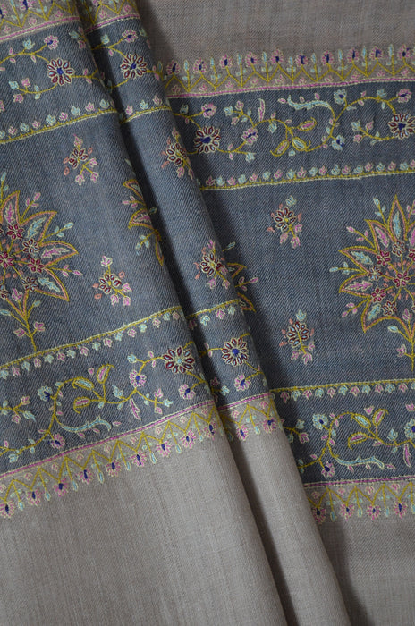 Natural Butti-Dar & Border Embroidery Cashmere Pashmina Shawl