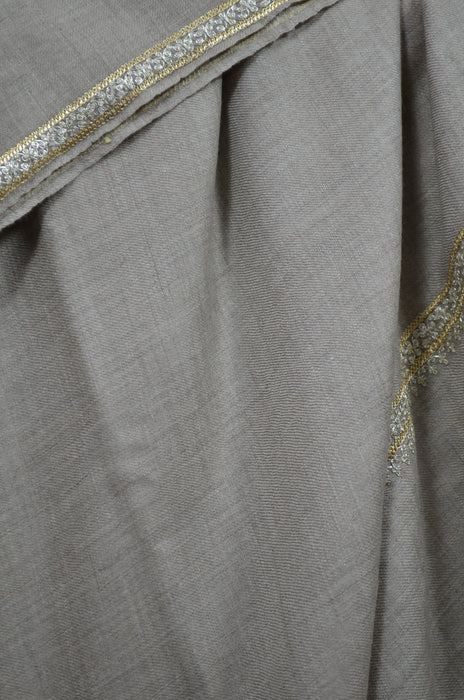 Un Dyed Taupe Tilla Border Embroidery Pashmina Shawl