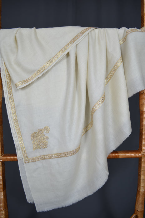 Ivory Tilla Border Embroidery Pashmina Shawl