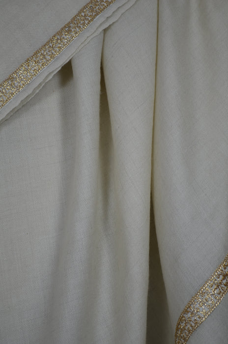 Ivory Tilla Border Embroidery Pashmina Shawl