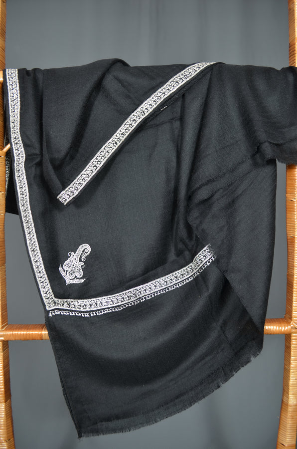Black Tilla Border Embroidery Pashmina Shawl