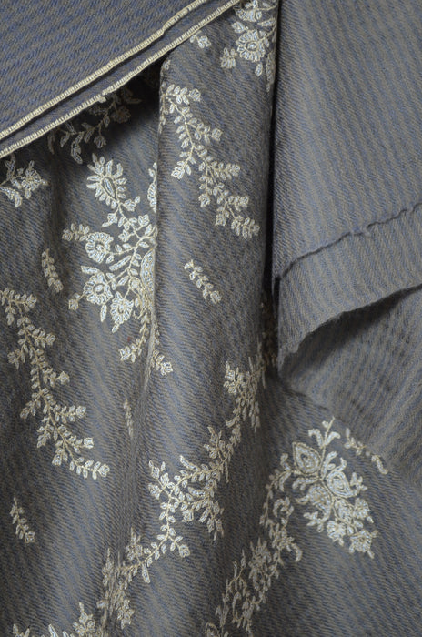 Natural & Blue Check Big Border Embroidery Cashmere Pashmina Shawl