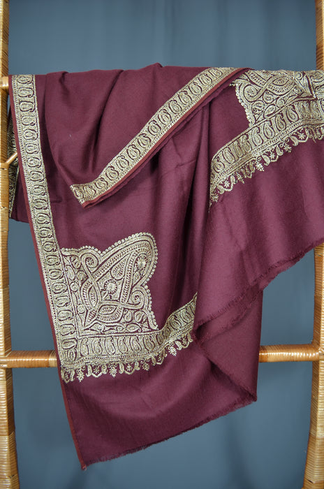 Maroon Tilla Border Embroidery Pashmina Shawl