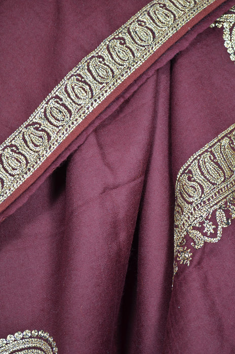 Maroon Tilla Border Embroidery Pashmina Shawl